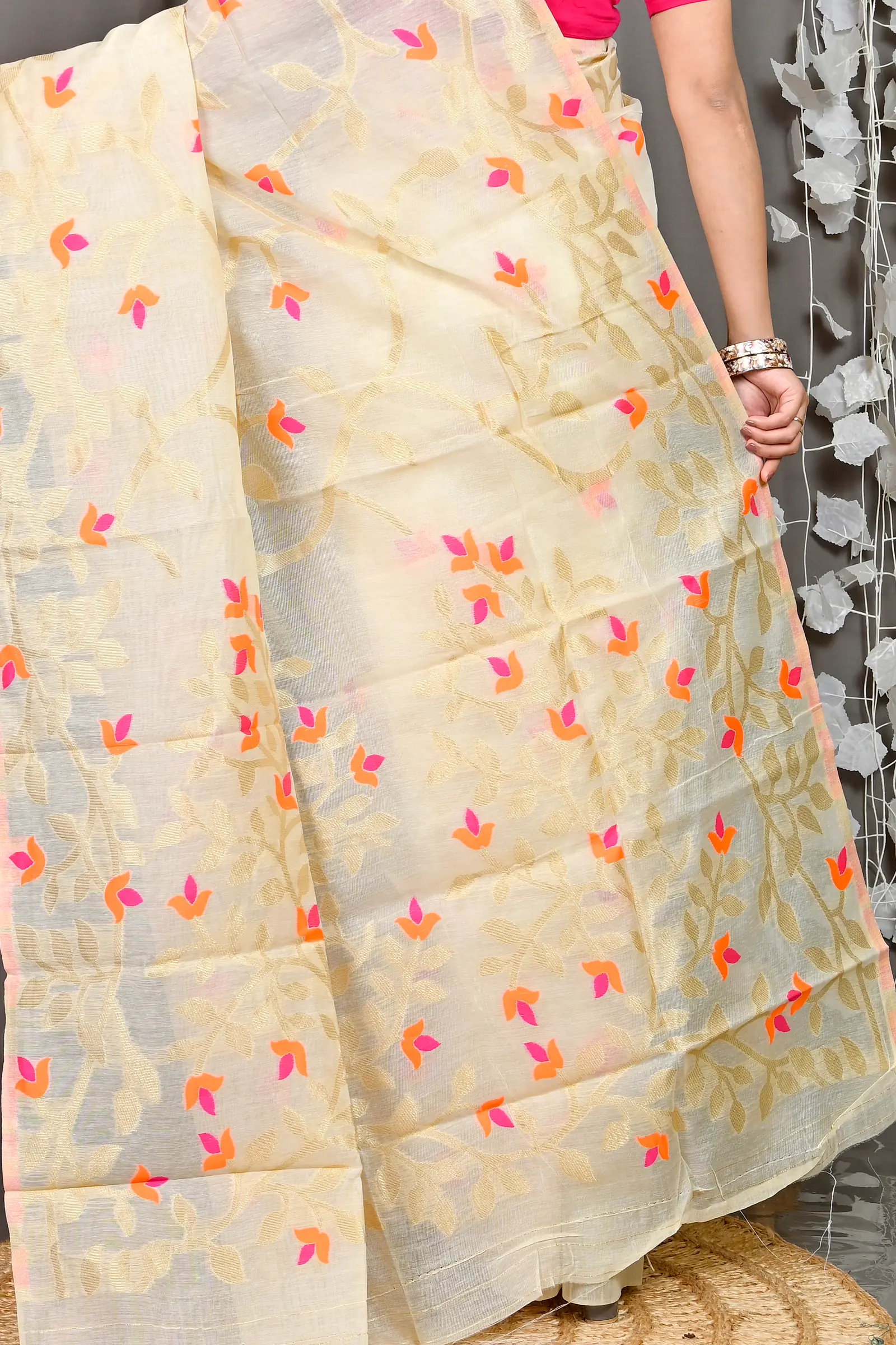 Off White Cotton Silk Parmix Hand Loom Saree (391)